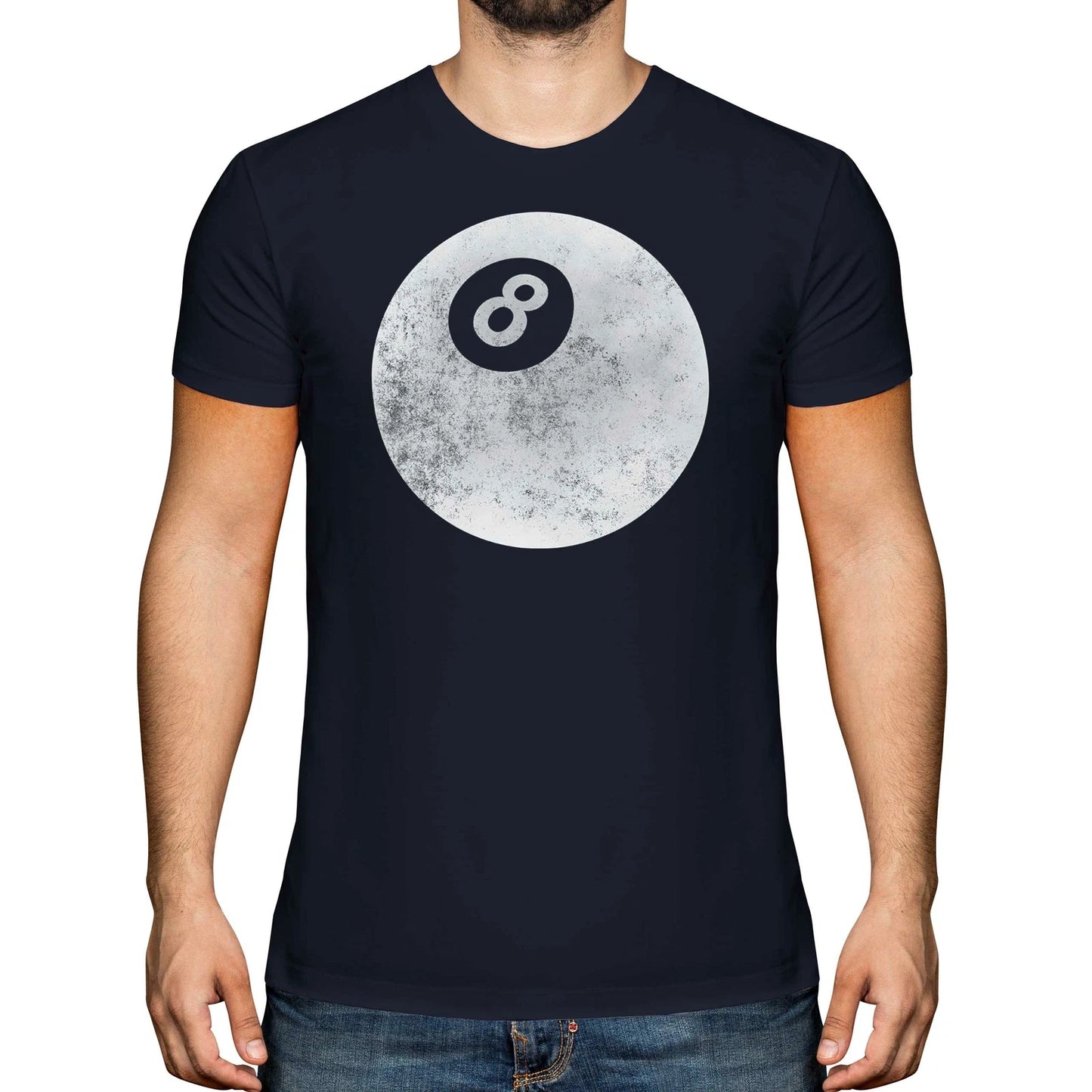 POOL 8 BALL DISTRESSED PRINT MENS T-SHIRT VINTAGE STYLE TOP CUE TABLE GIFT
