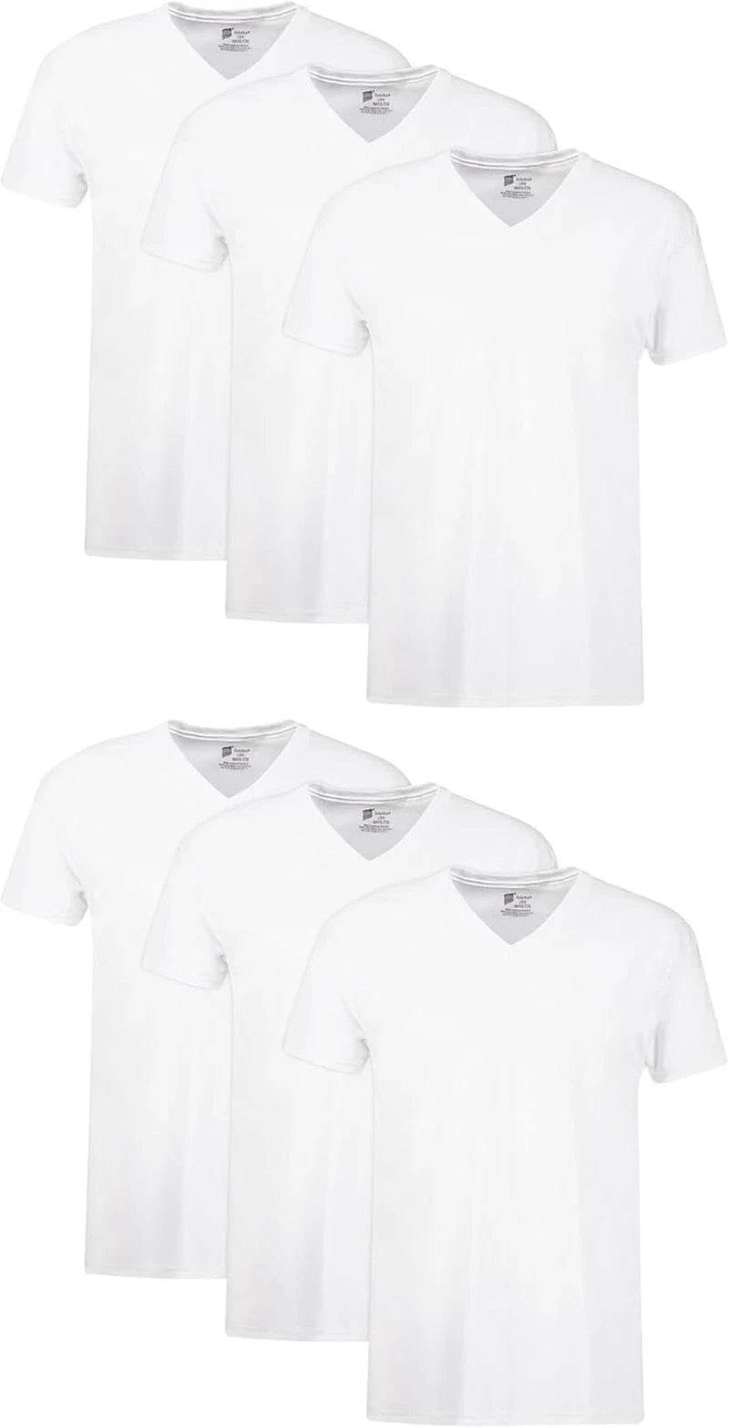 Hanes Men's 6-Pack Stay Tucked V-Neck T-Shirt Cotton Tees White Small to X-Large