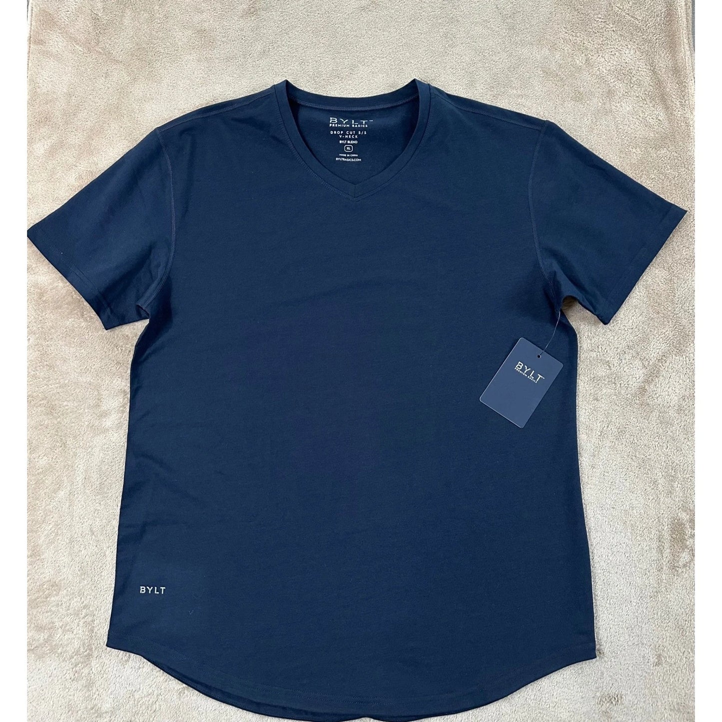 BYLT Premium Basics Drop-Cut V-Neck T-shirt Men's size XL Navy Blue NEW