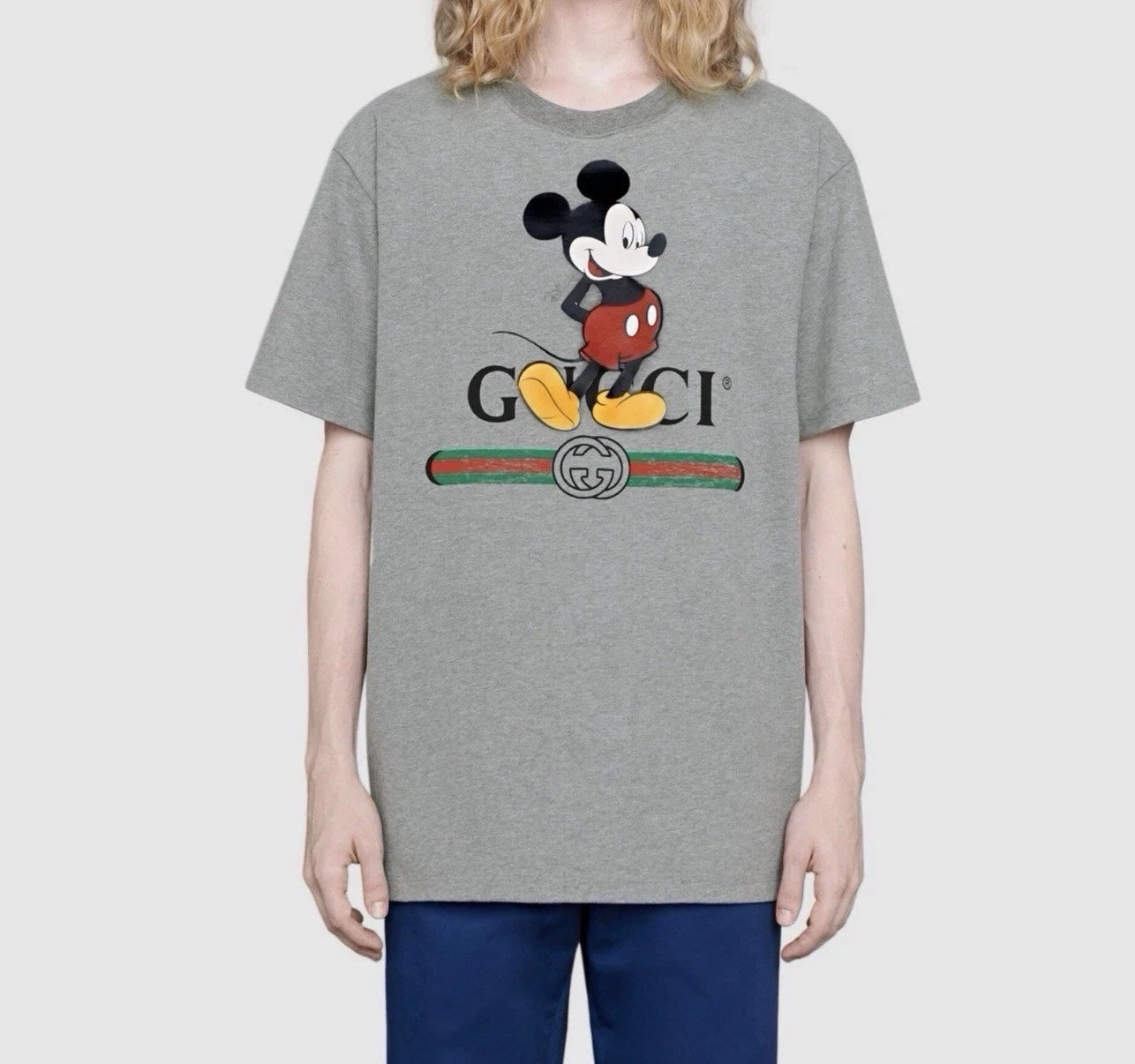 New Gucci Mickey Mouse Gray Cotton Jersey T-Shirt Size Medium Oversized 565806