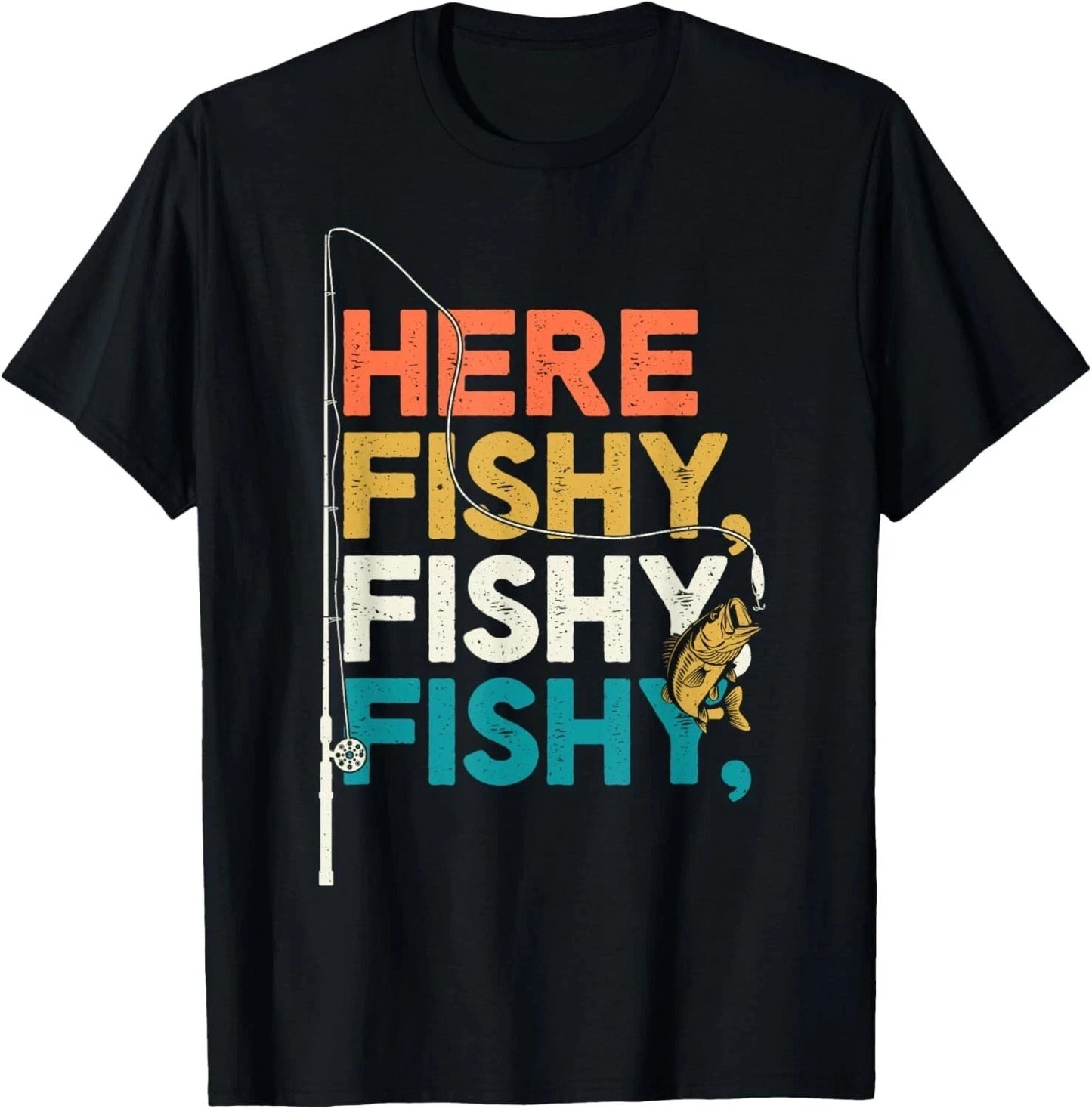 Fishing Funny Saying Vintage Graphic Here Fishy Fisherman Gift Unisex T-Shirt