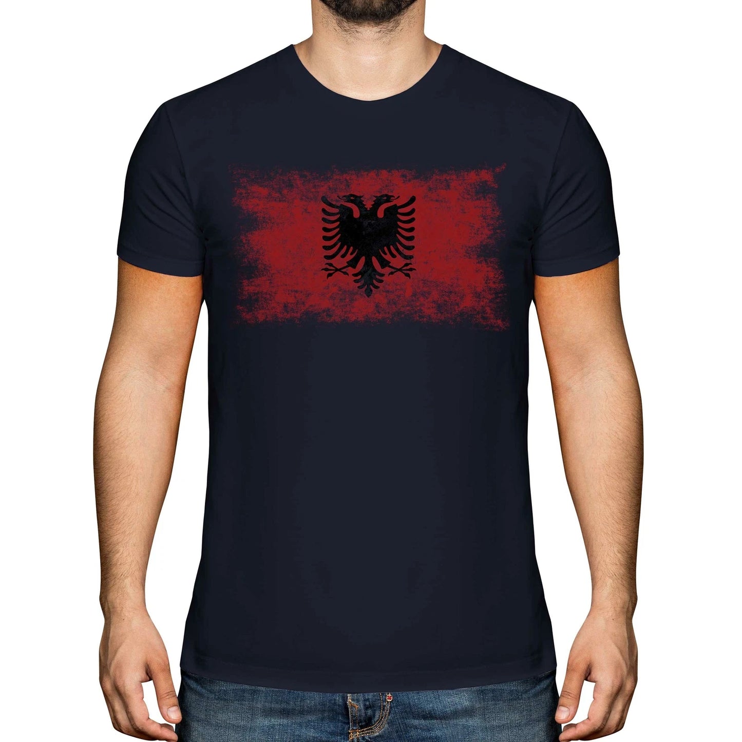ALBANIA DISTRESSED FLAG MENS T-SHIRT TOP SHQIPËRIA FOOTBALL ALBANIAN GIFT SHIRT