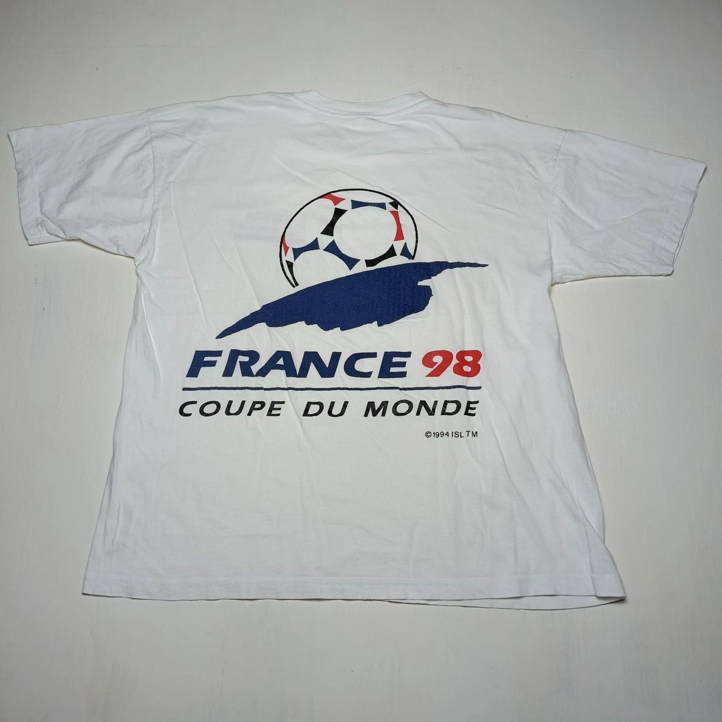 Vintage 1998 World Cup France 98 T-Shirt Total Sponsor Promo FIFA Soccer White L