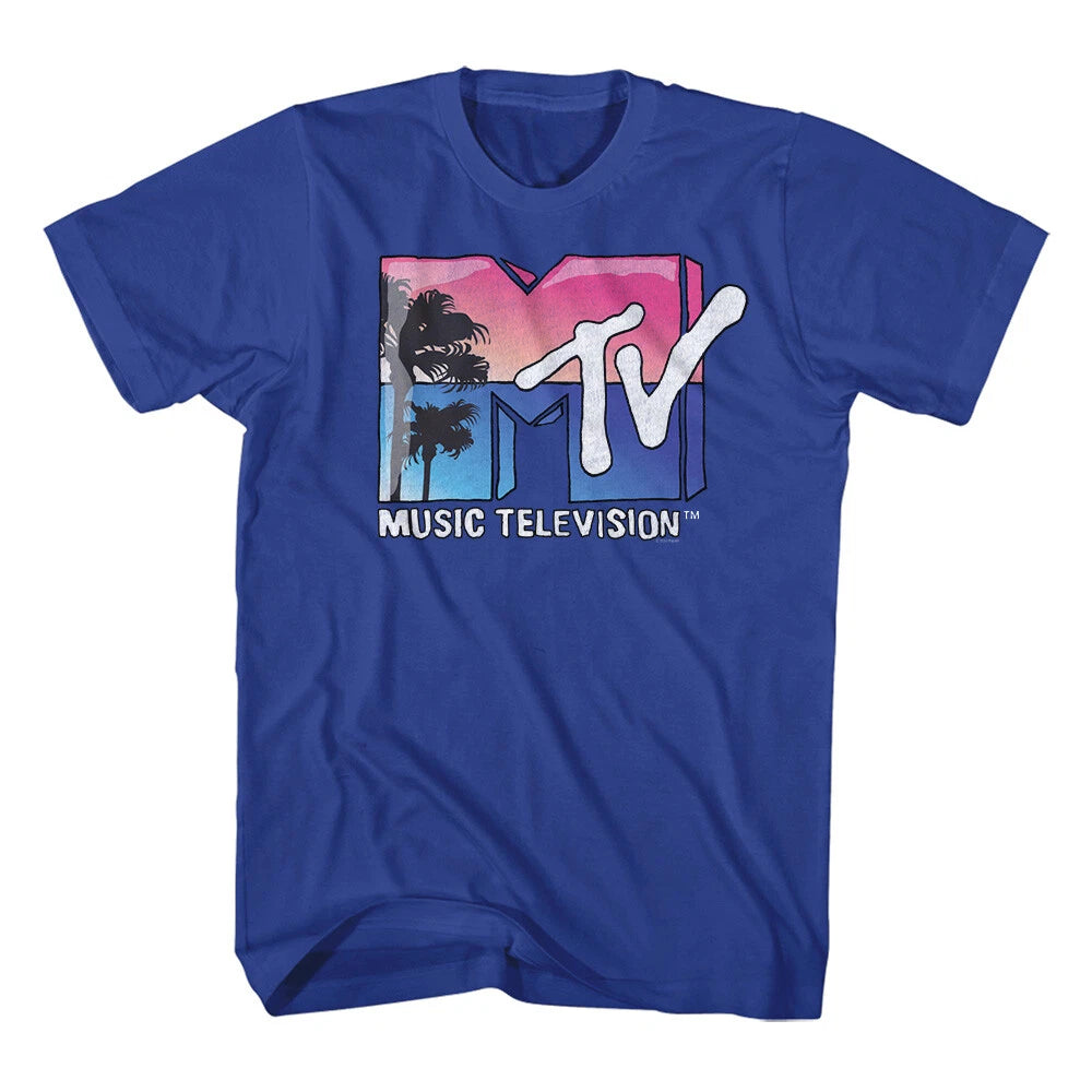 MTV Music Television Palm Tree Ocean Beach Sunset Logo Men's T Shirt