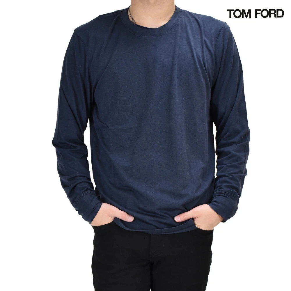 Tom Ford Men's Long Sleeve Crew Neck T-Shirt in Navy Blue 54 size only