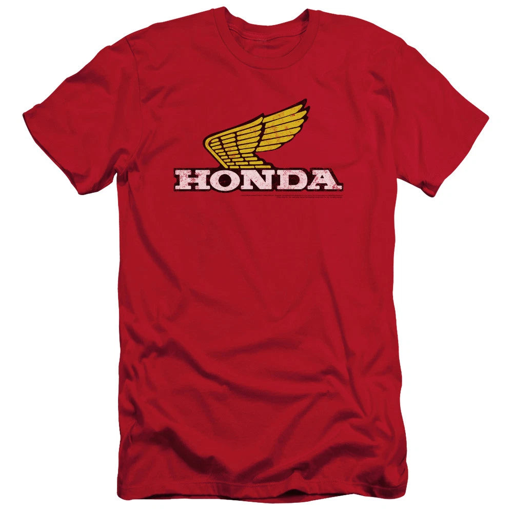 Honda Slim Fit T-Shirt Distressed Gold Wing Logo Red Tee