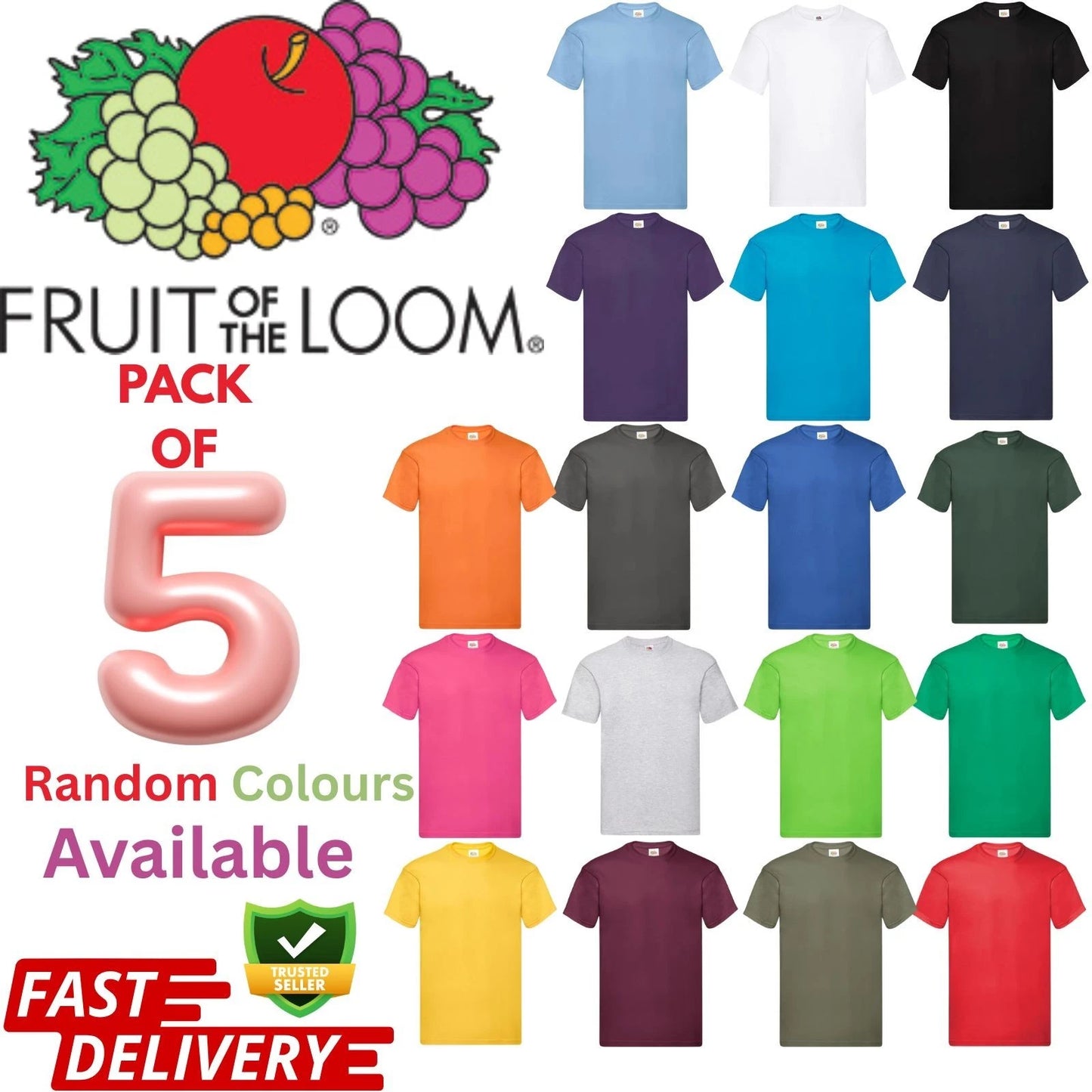 Fruit of the Loom Original SS12 T-Shirt 5 Pack | Mens Plain Cotton Workwear Tee