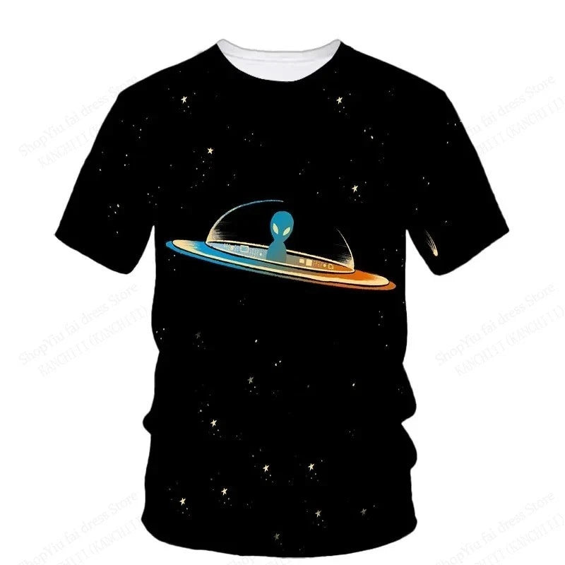 Men UFO Alien 3D Print T Shirt Funny Graphic Summer Casual Short Sleeve