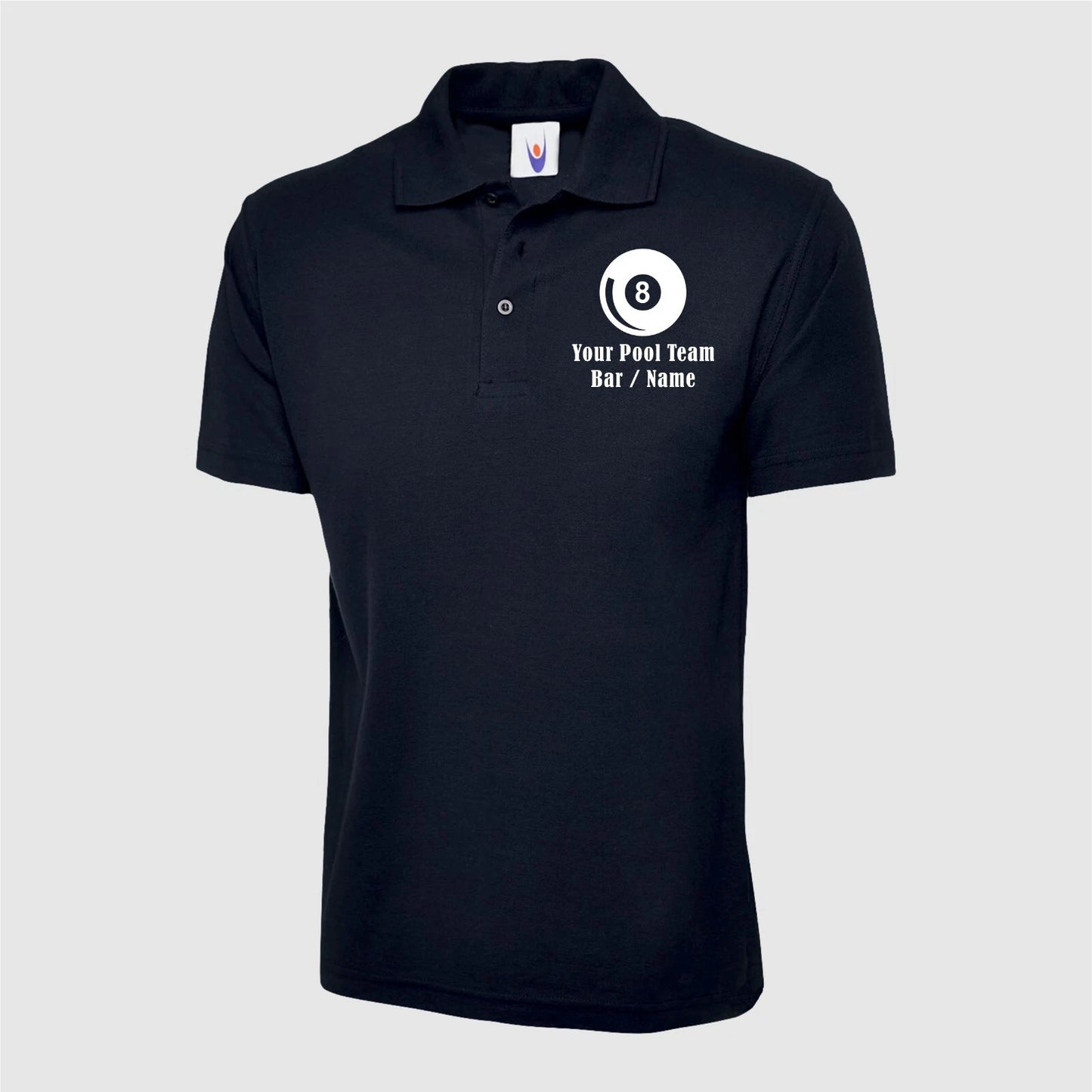 Personalised Polo Team Polo Shirt Unisex Adults 8 Ball Logo Custom Name Tee Top