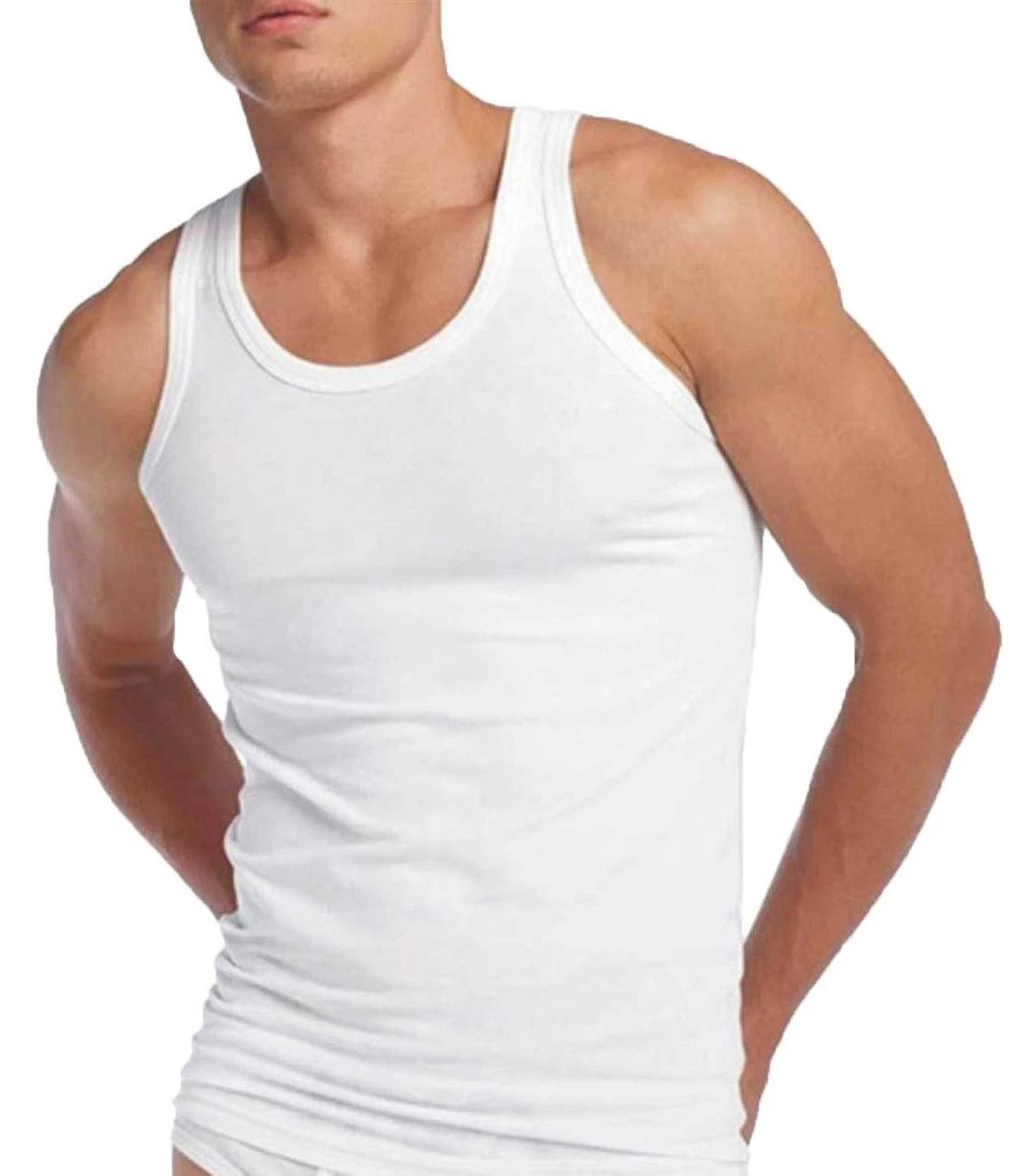 2 or 3 Pack of 100% Cotton Slim Fit Vest Fitted Gym Top Singlet White