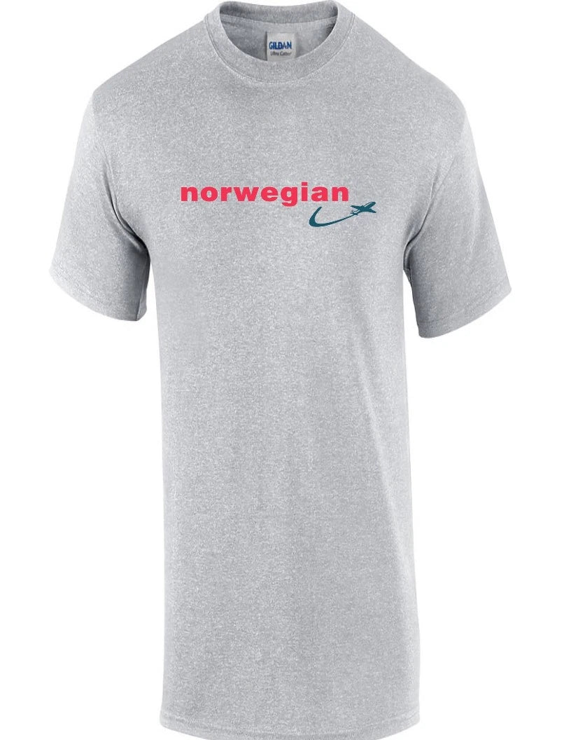 Norwegian Air Red Blue Logo European Airline Aviation Sport Gray Cotton T-Shirt