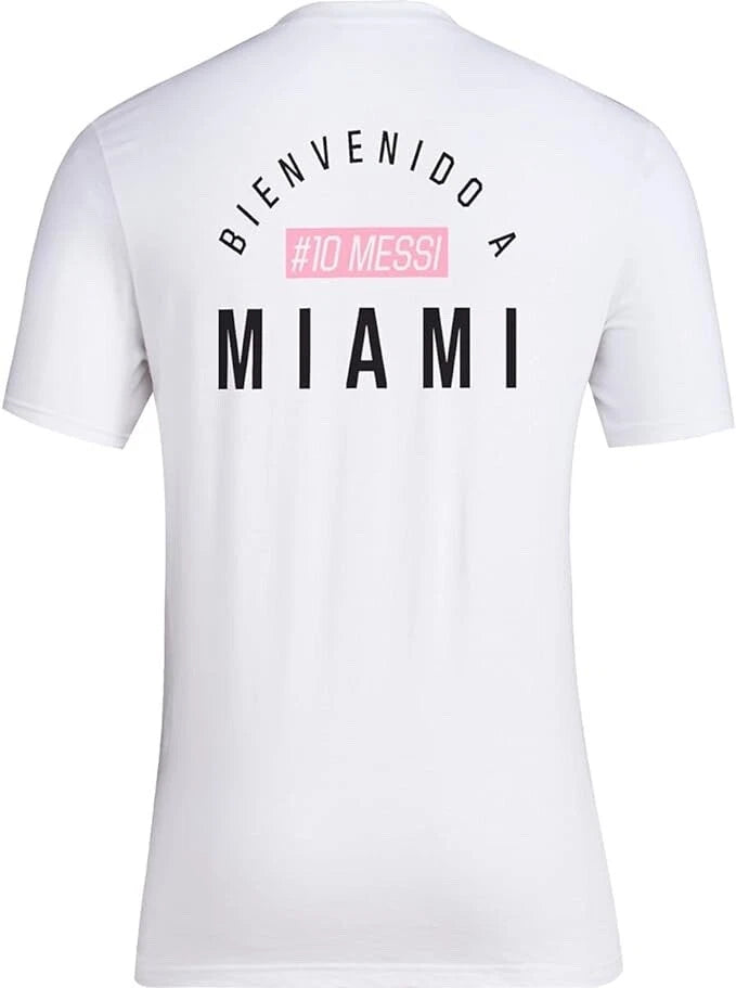 Adidas Men's Soccer Graphic Logo Messi X Miami Bienvenido Tee White size X-Large