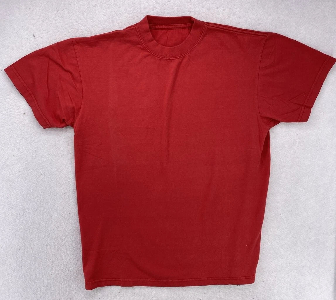 T-Shirt Large Red Blank Tee 1990's Vintage Retro Heavy Weight