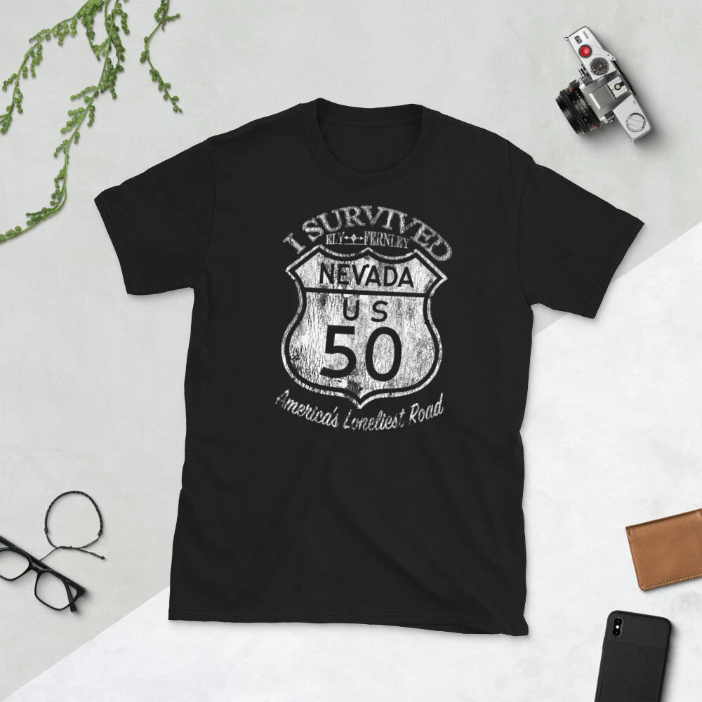 I Survived Nevada US Highway 50 America's Loneliest Road Trip T-Shirt USA HWY