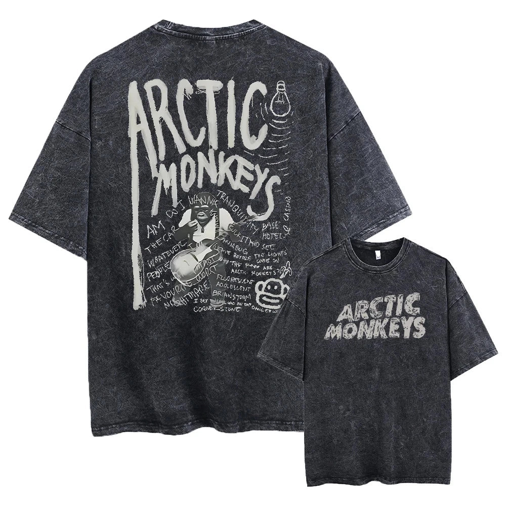 Retro Rock Music Graphic T-Shirt Men’s Oversized Vintage Washed Tee Streetwear