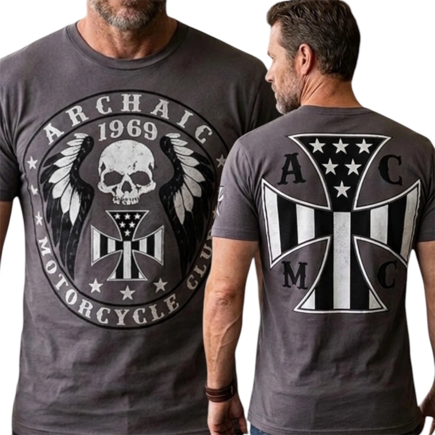 ARCHAIC by AFFLICTION Charcoal MOTOR BILLY Short Sleeve Slim Fit T-shirt NWT