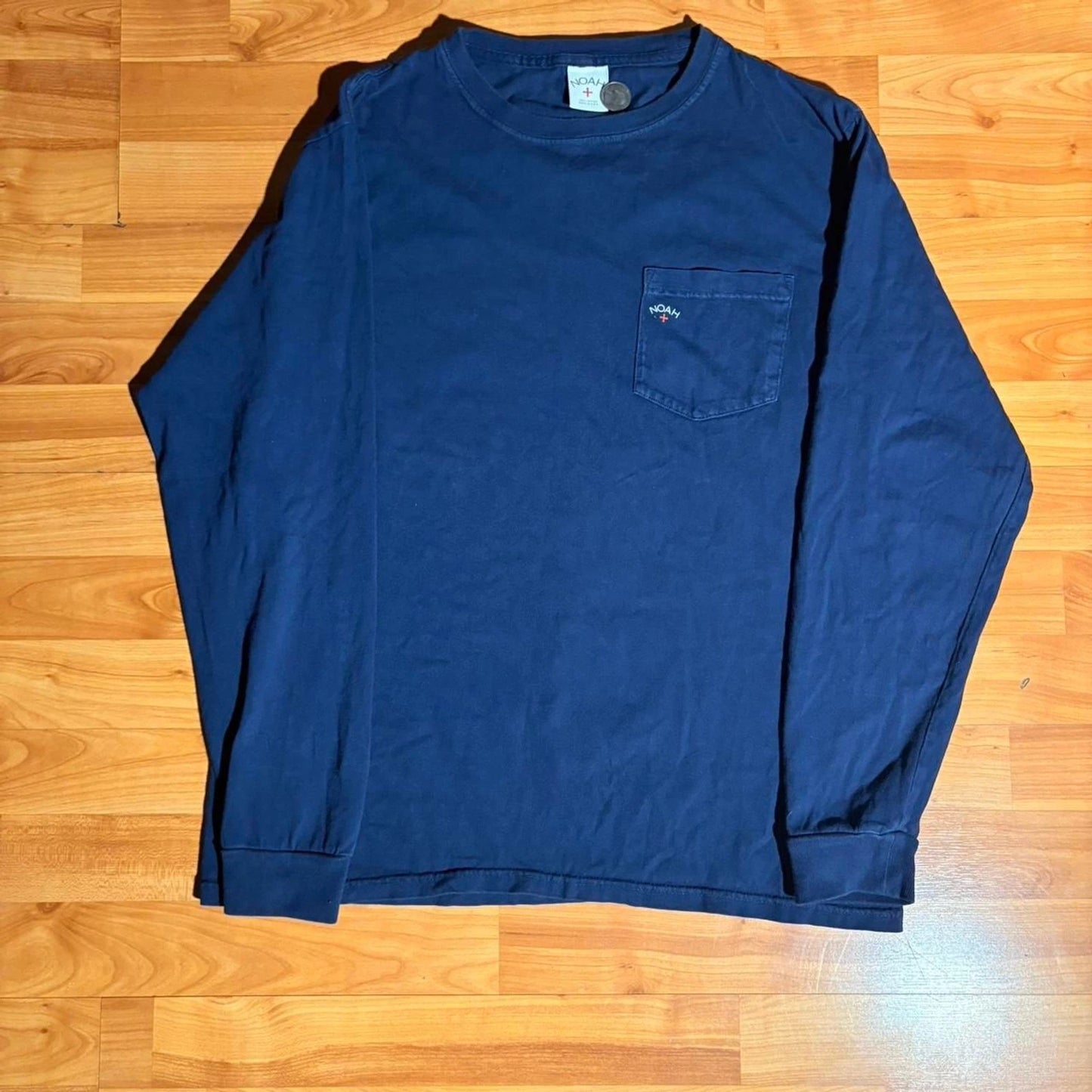 Navy Blue Long Sleeve Shirt Red Logo Skater Streetwear Y2K Casual Tee