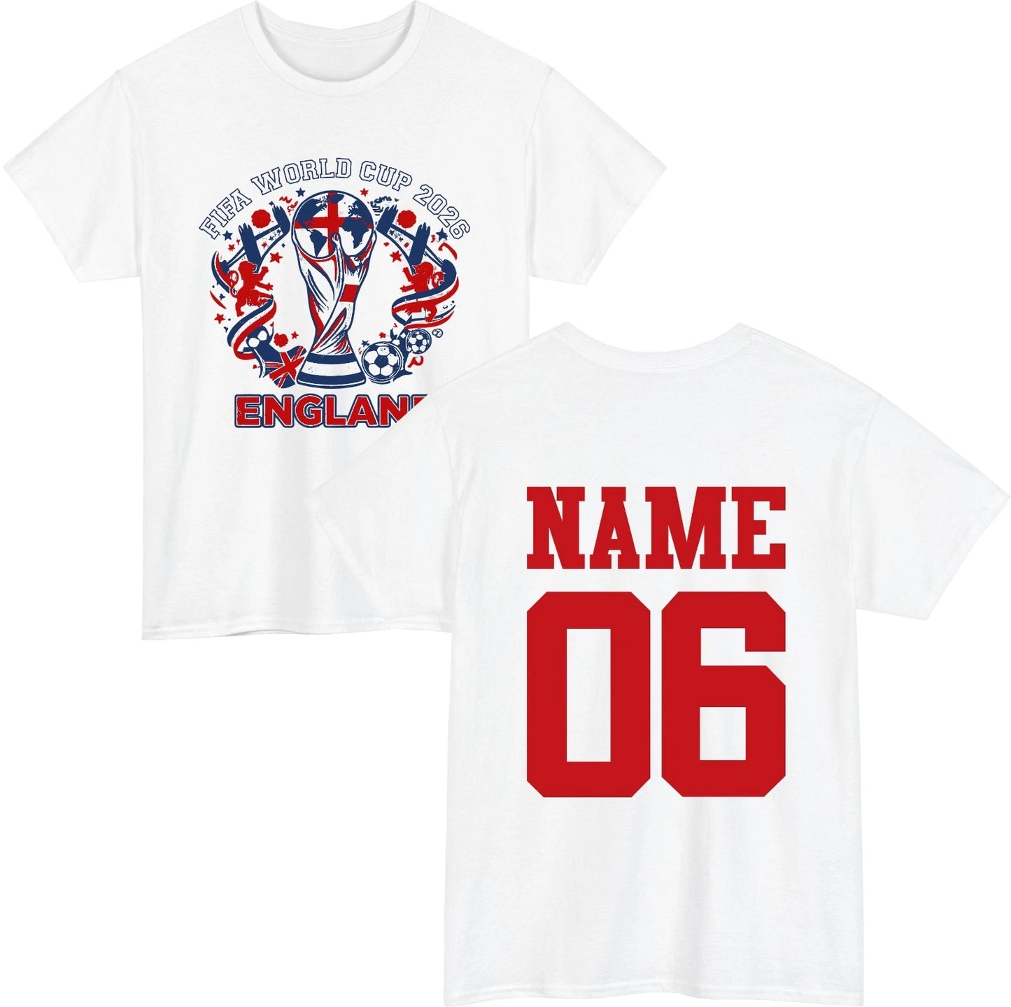Personalised England 2026 T-Shirt Custom Name Number Football Tournament Tee Top