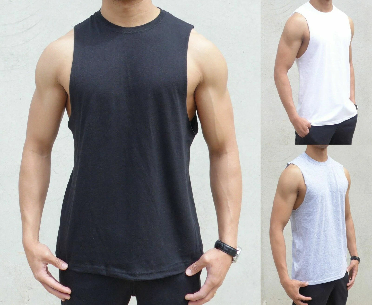 NEW MENS PLAIN MUSCLE TANK SINGLET RAW EDGE SLEEVELESS TOP BODYBUILDING GYM LIFT