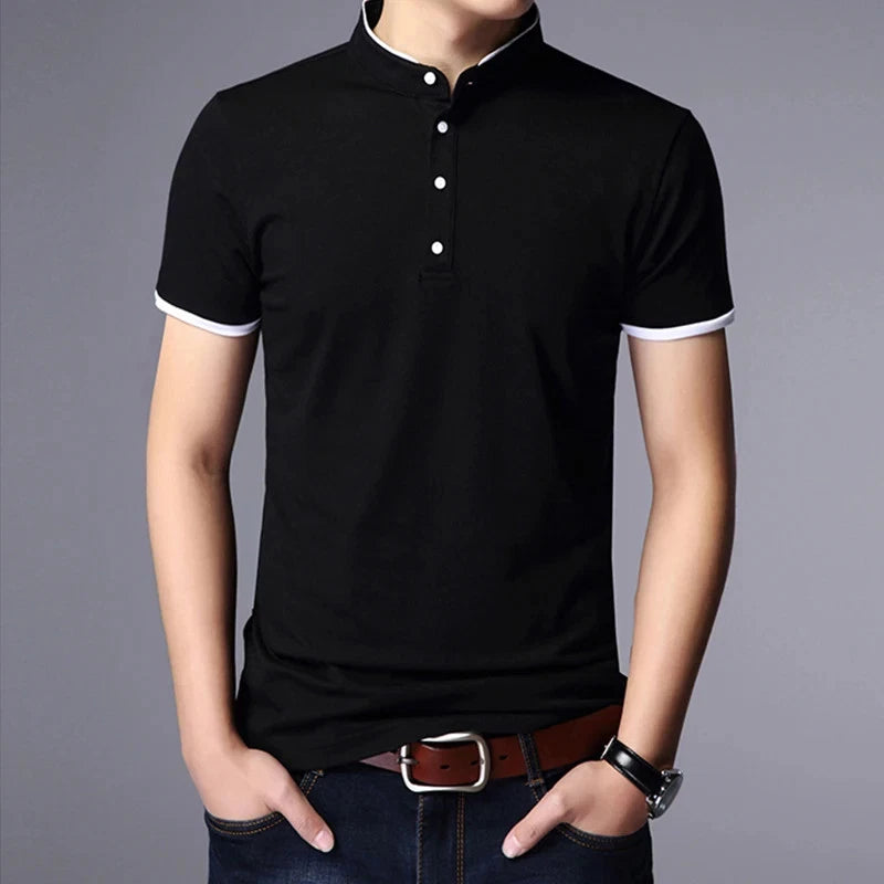 Men Polo Shirt Short Sleeve Business Casual Cotton Solid Color Lapel Knit Top