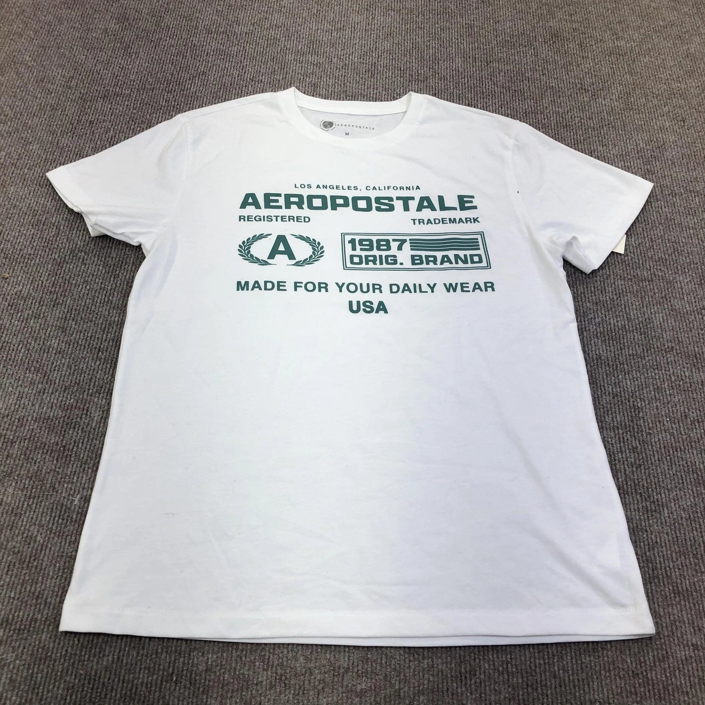 Aeropostale Shirt Mens Medium White 1987 Orig Brand USA Graphic Tee Daily Wear