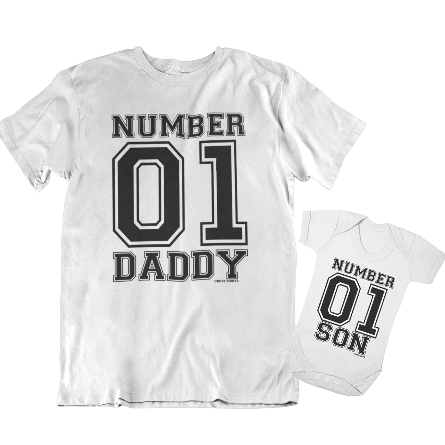 Number 01 Daddy and Son Dukes Style Mens Cotton T-Shirt Dad Baby Boy Eco