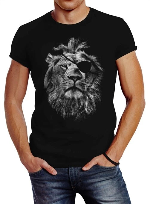 Cool men's T-Shirt lion print motif slim fit Neverless ®