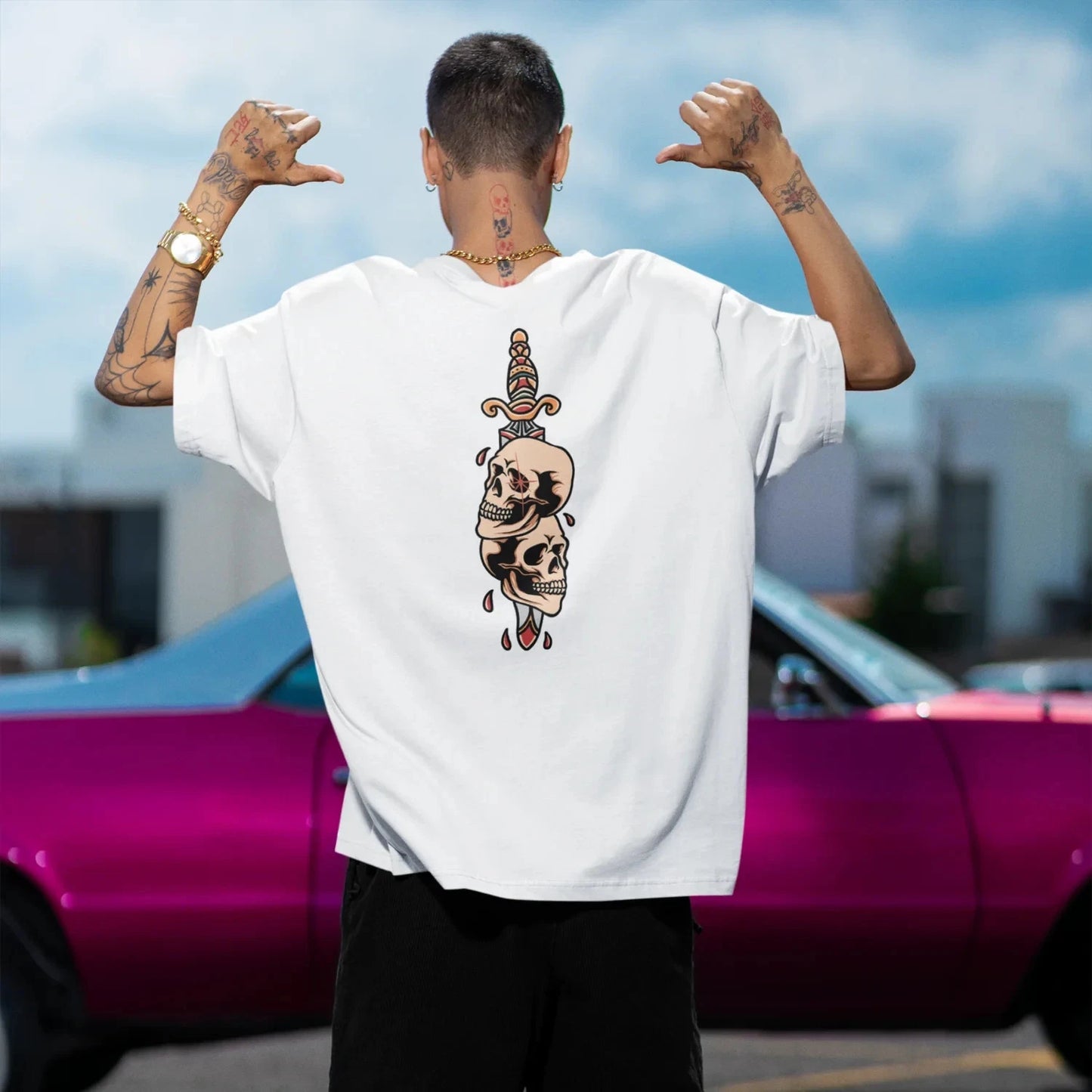 Men’s Oversized Back Printed Streetwear T-Shirt, Trendy Graphic Print Tee, Loose