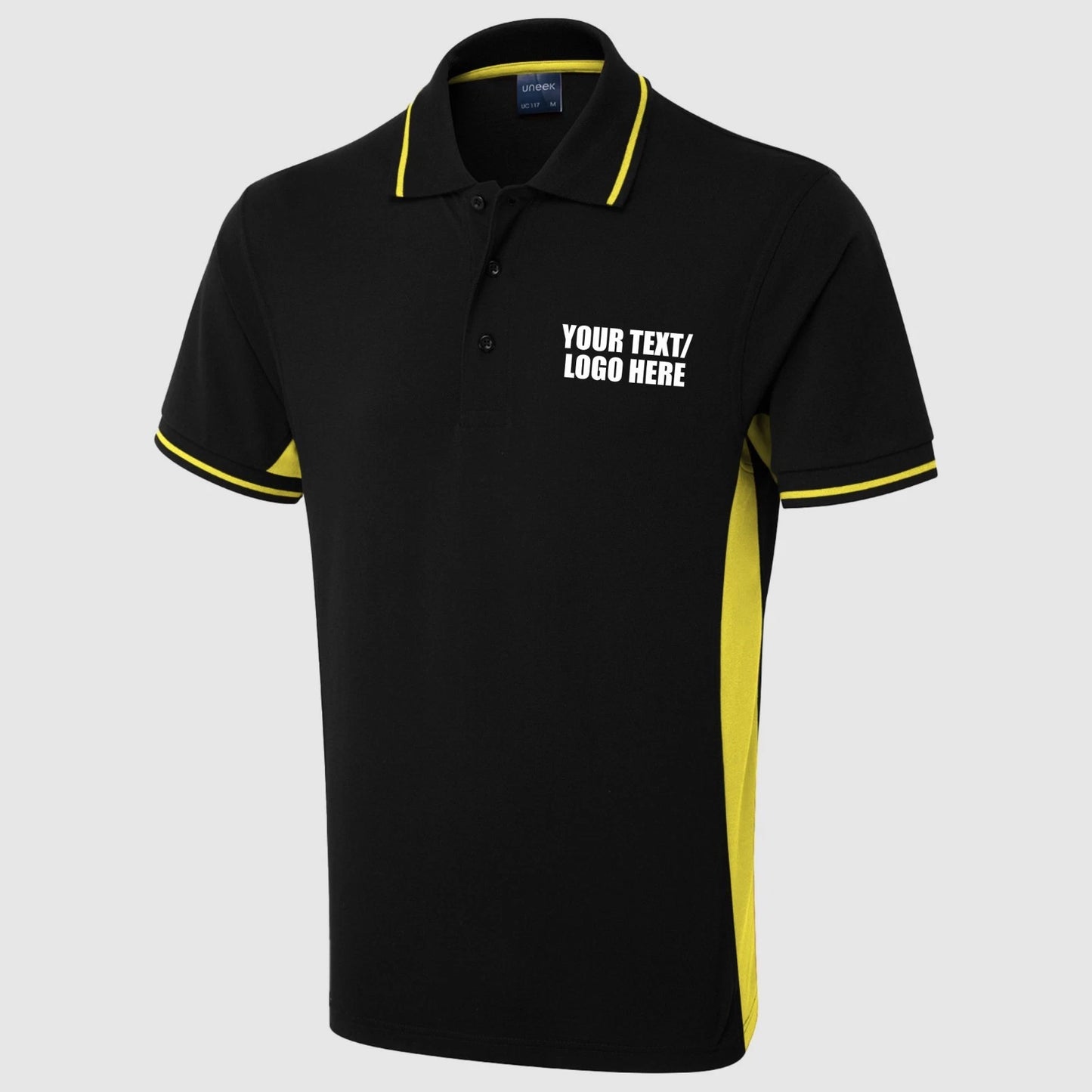 Personalised Printed Two Tone Contrast Polo Shirt Custom Text Sports Running Top