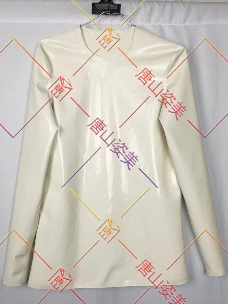3211 Latex T-shirt No Zipper V neck latex gummi tops long sleeve white 0.4mm