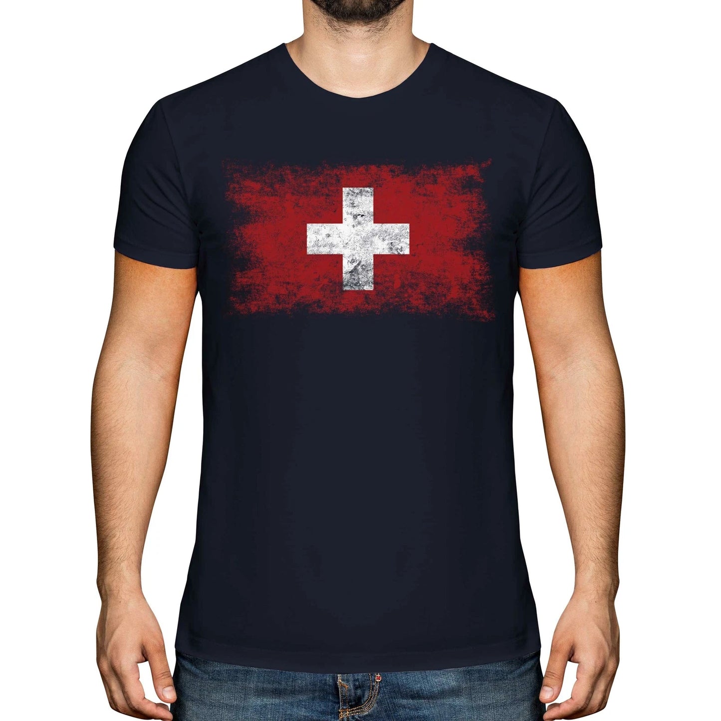 SWITZERLAND DISTRESSED FLAG MENS T-SHIRT TOP SCHWEIZ SVIZZERA SUISSE SWISS