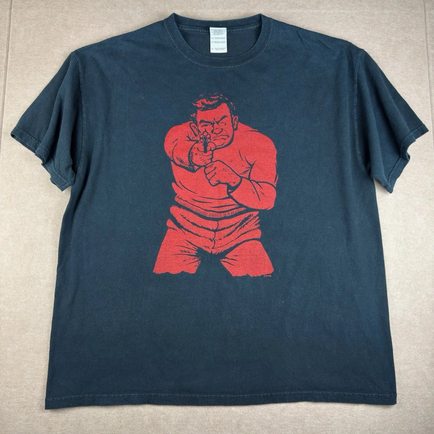 Gunman Print T Shirt XL Black Red Graphic Comic Style Streetwear Tee Gildan