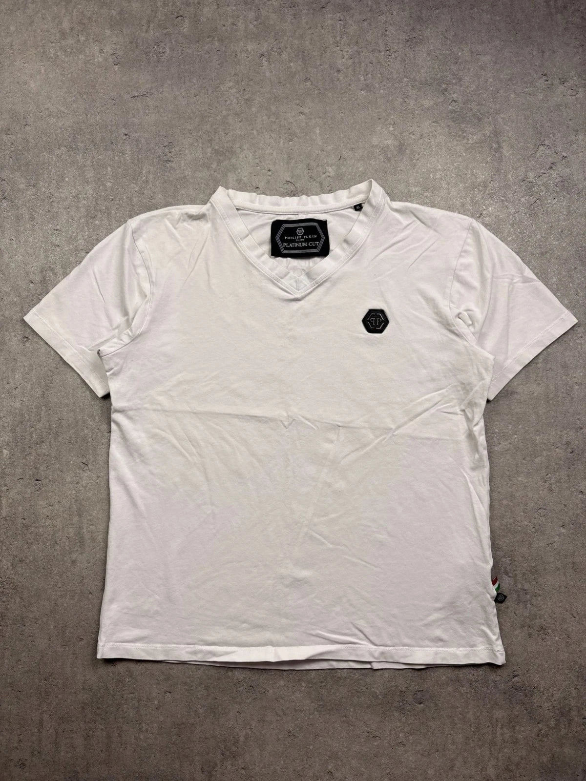 PHILIPP PLEIN Platinum Cut Men's V-Neck T-Shirt White Hexagon Logo Size XL