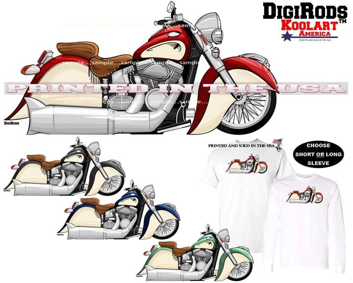 Indian Chief Motorcycle Biker Model DigiRods Koolart Cartoon Car T Shirt S-5X