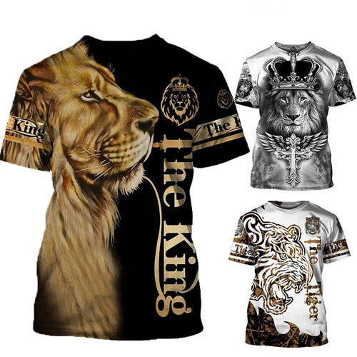 Animal King Lion Tiger 3D Print Mens Casual Short Sleeve Unisex T shirt Tee Top