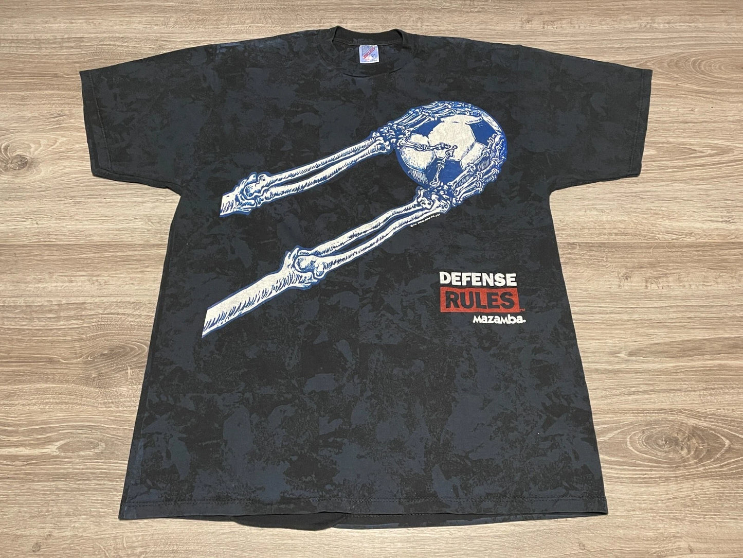 Vintage 90s Defense Rules Mazamba AOP Soccer Skeleton T-Shirt Adult XL Tie Dye