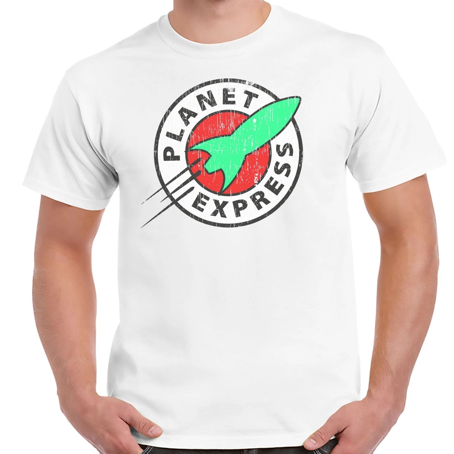 Planet Express Distressed Logo White Adult Shirt