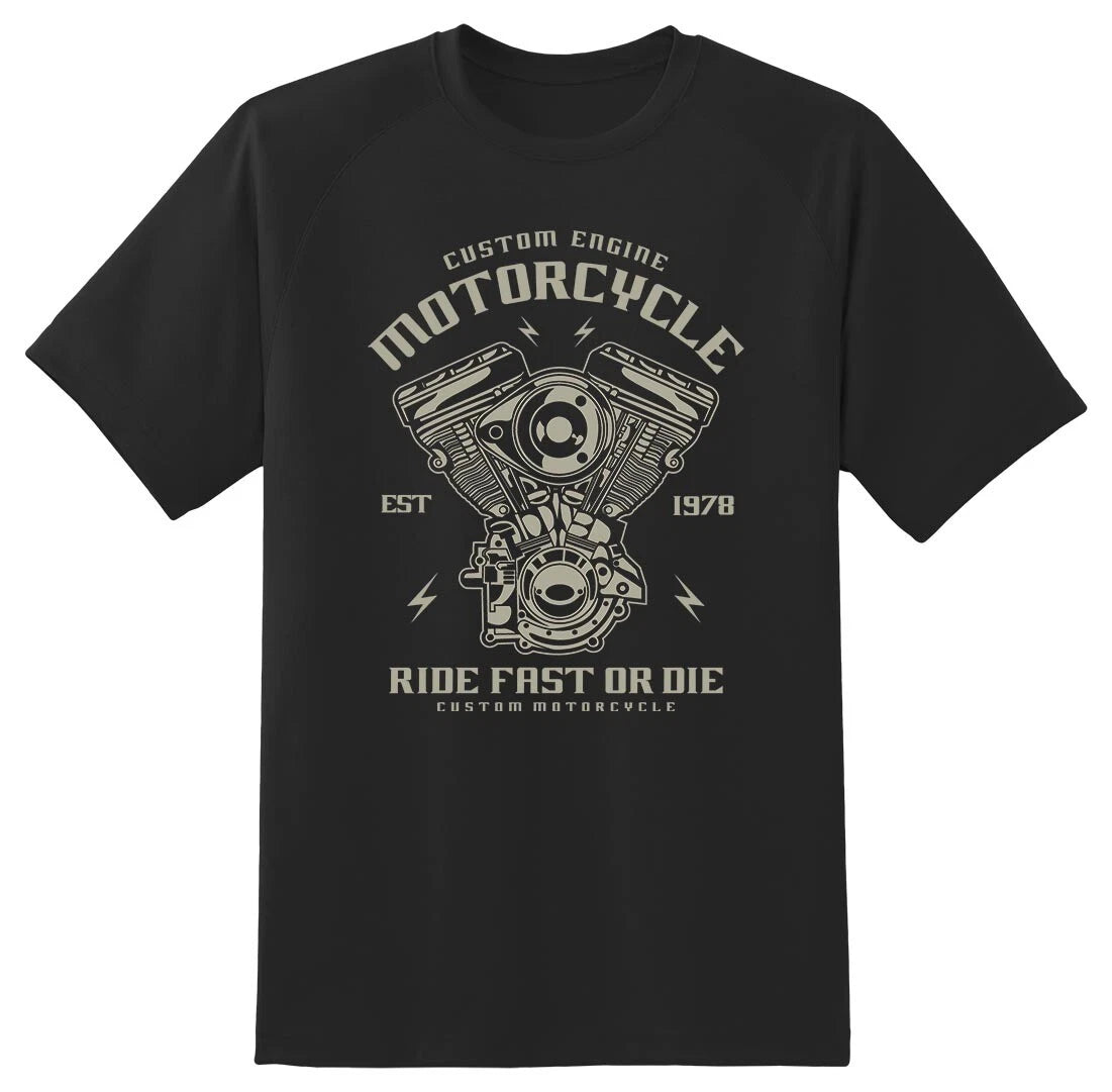 Custom Engine ride fast or die black or white tee