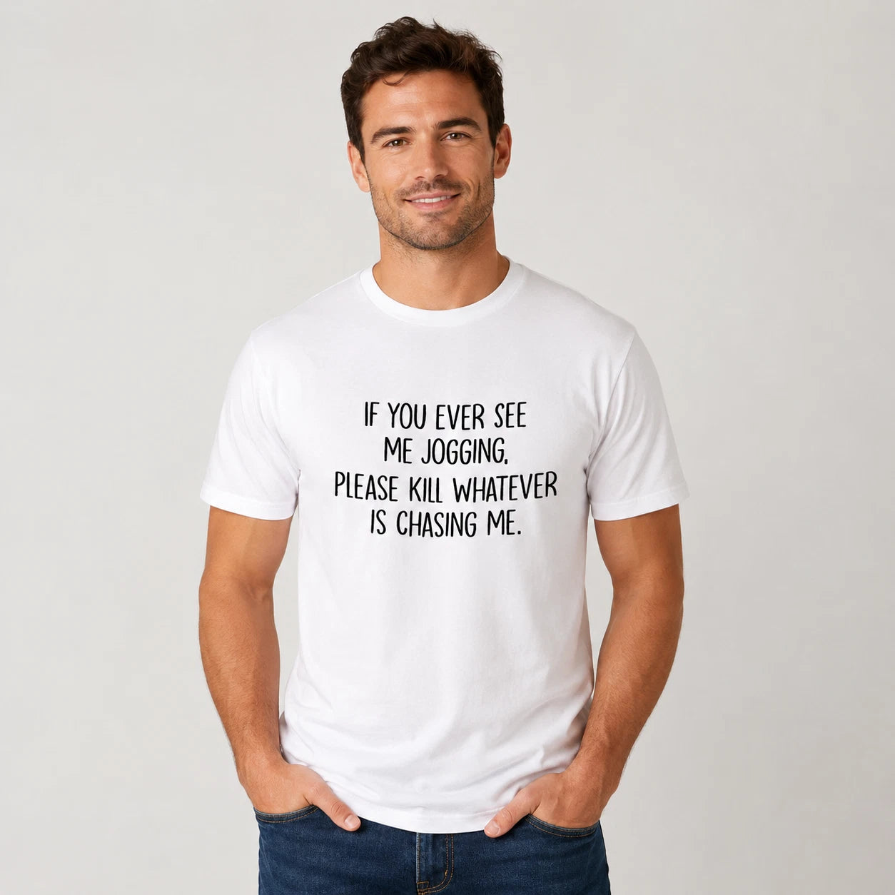 Funny Jogging T-Shirt Men’s White Novelty Gym Running Joke Top Gift Tee Casual S