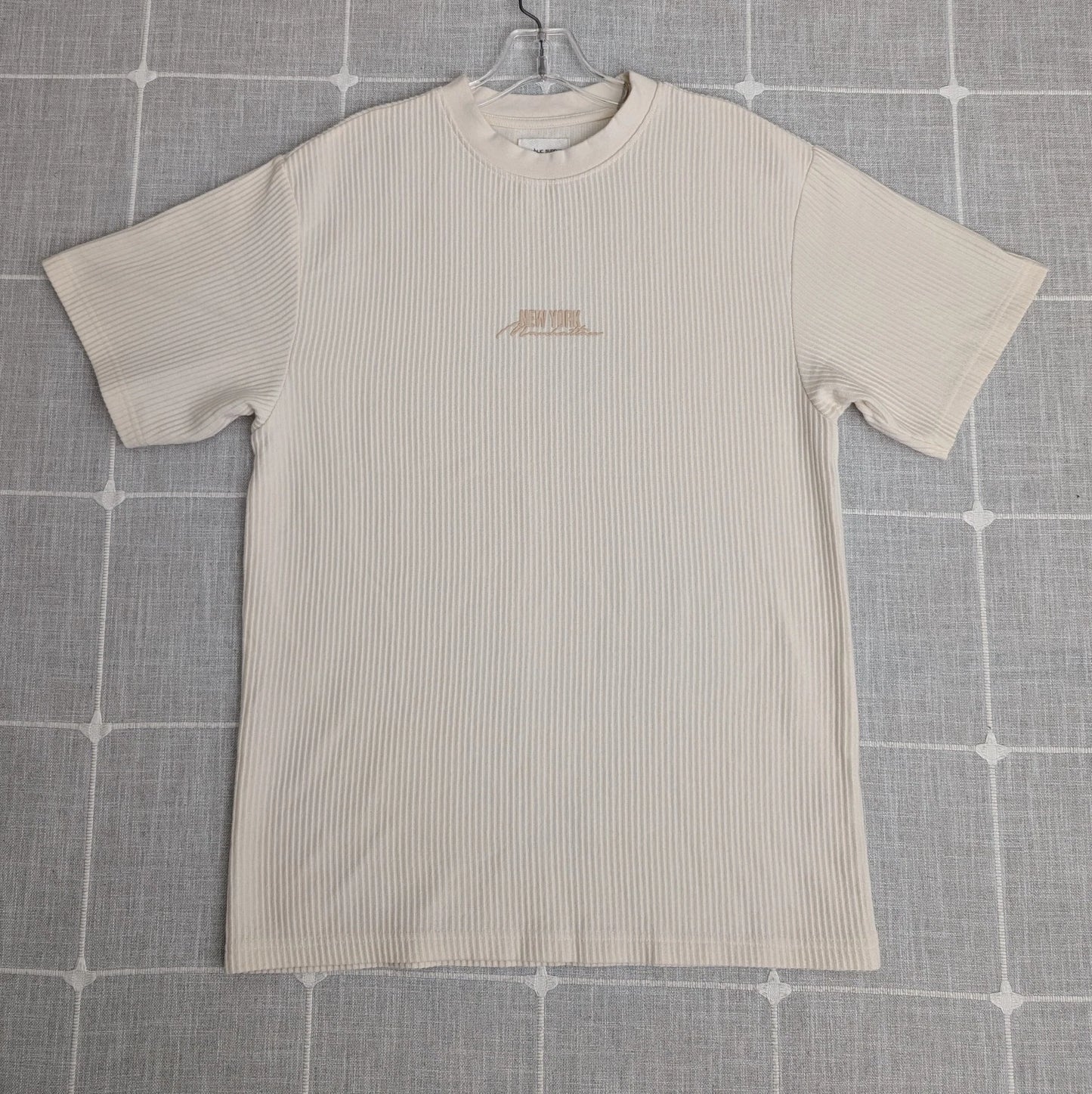 Public Supply NYC Shirt Mens Medium Beige Relaxed Fit Ribbed Classic City Read*