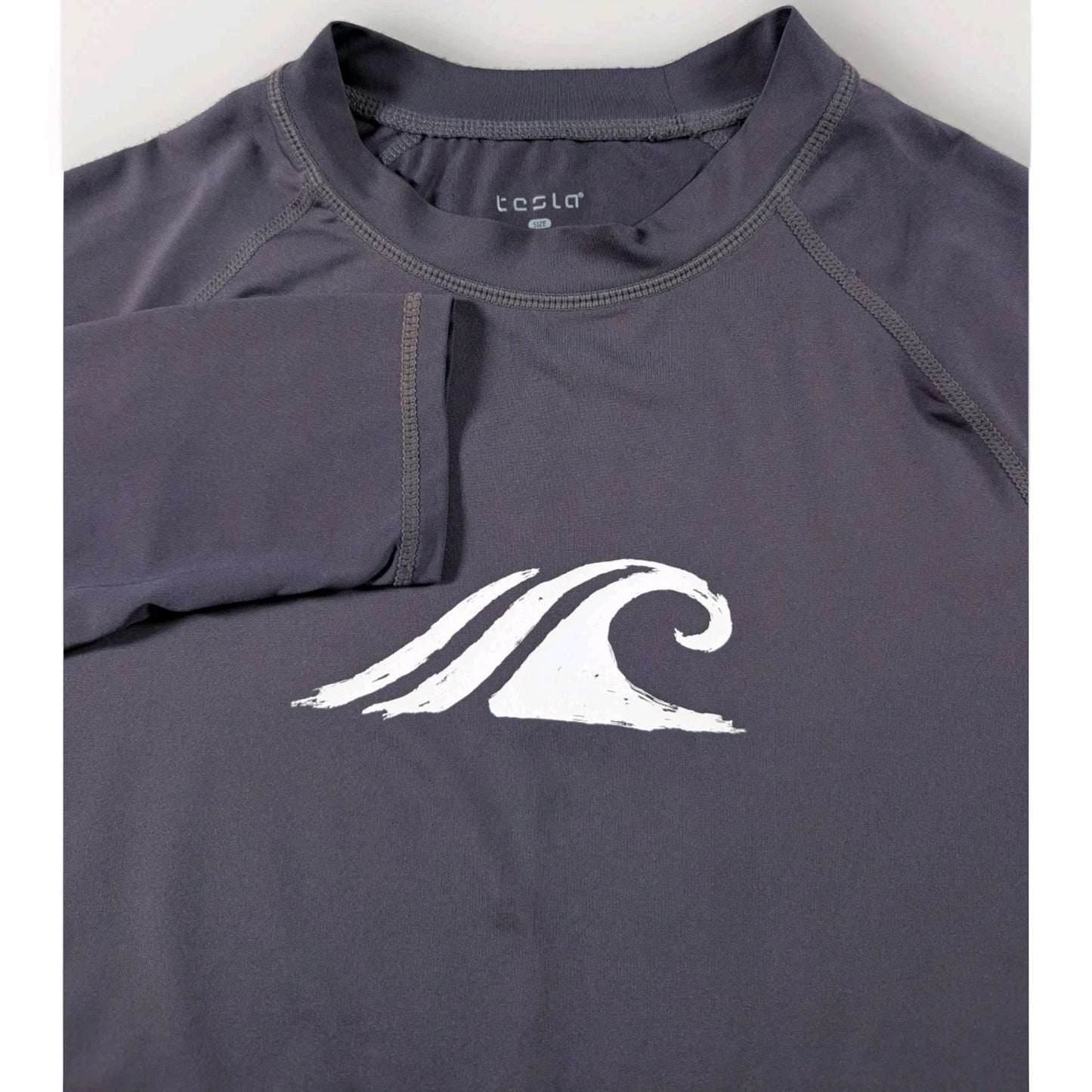 Tesla Rash Guard Swim Compression Shirt Womens L Gray Long Sleeve Stretch