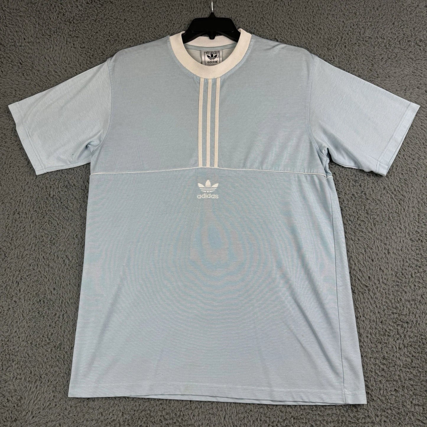 Vintage Adidas Shirt Mens Medium Short Sleeve Jersey Blue 3 Stripes Soccer Logo