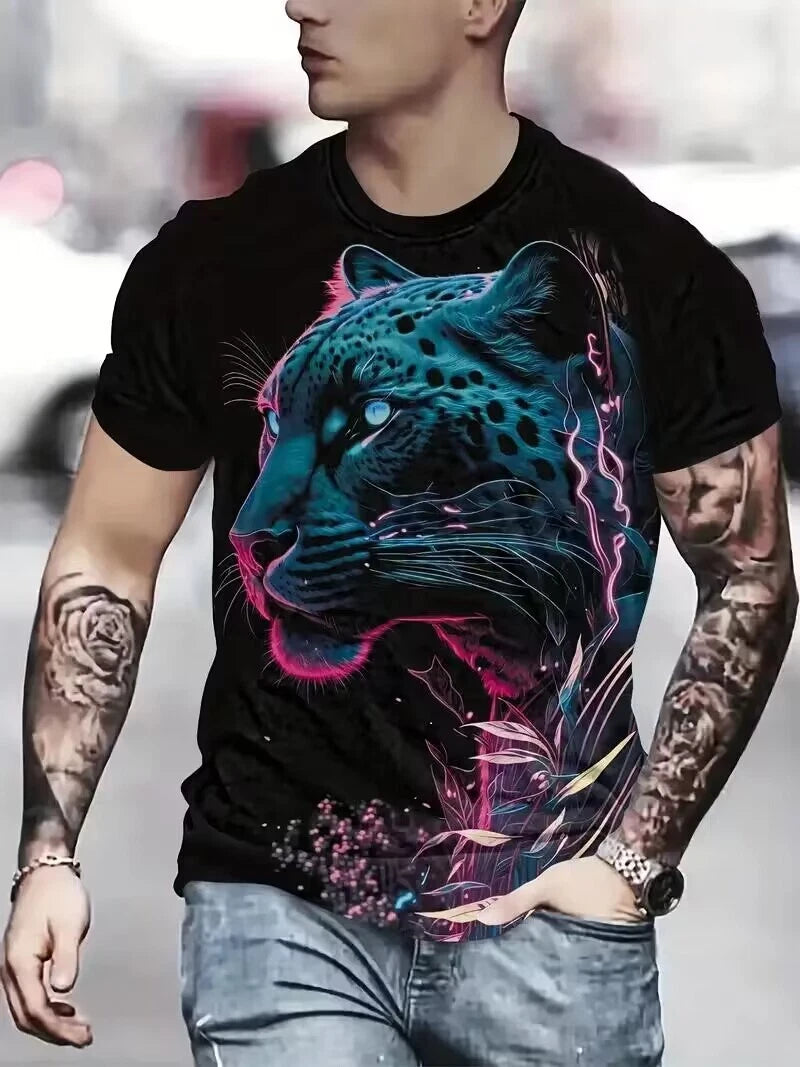 T Shirts 3D Print Blue Leopard Graphic Fashion Novelty Men Casual Streetwear Tee
