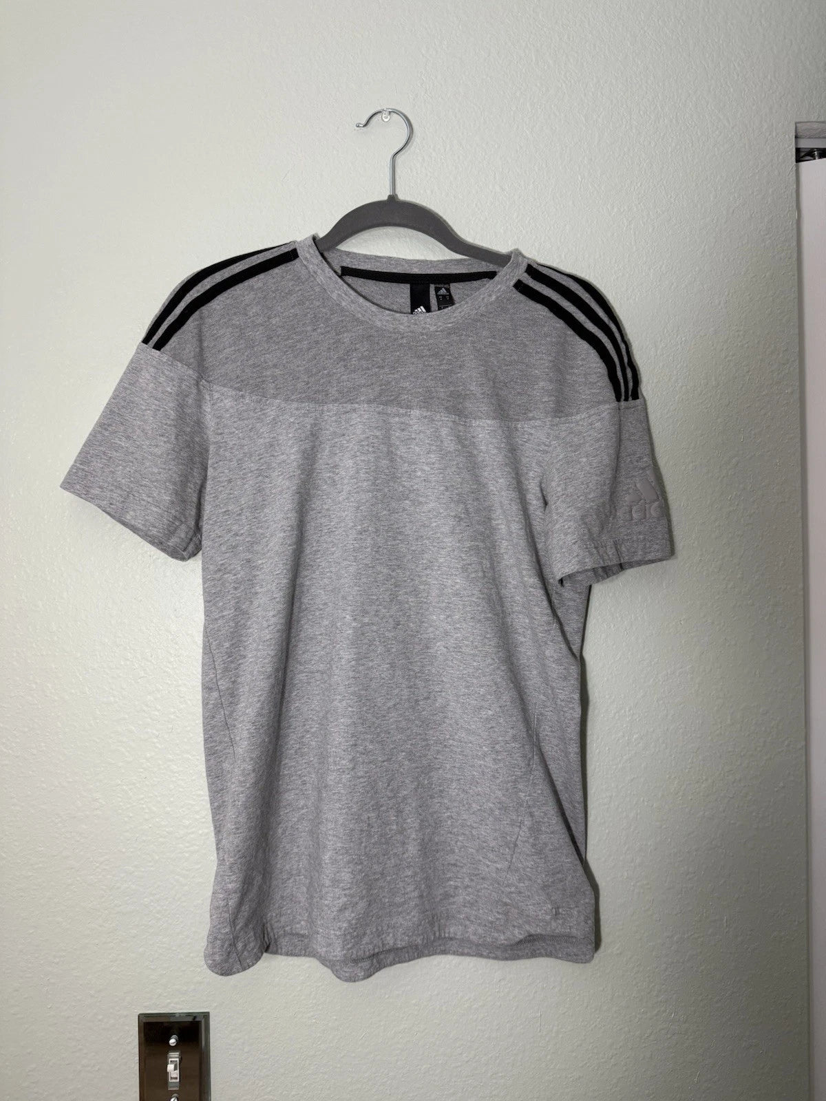 Adidas Men's Grey 3 Stripe Life T-Shirt - Size Medium