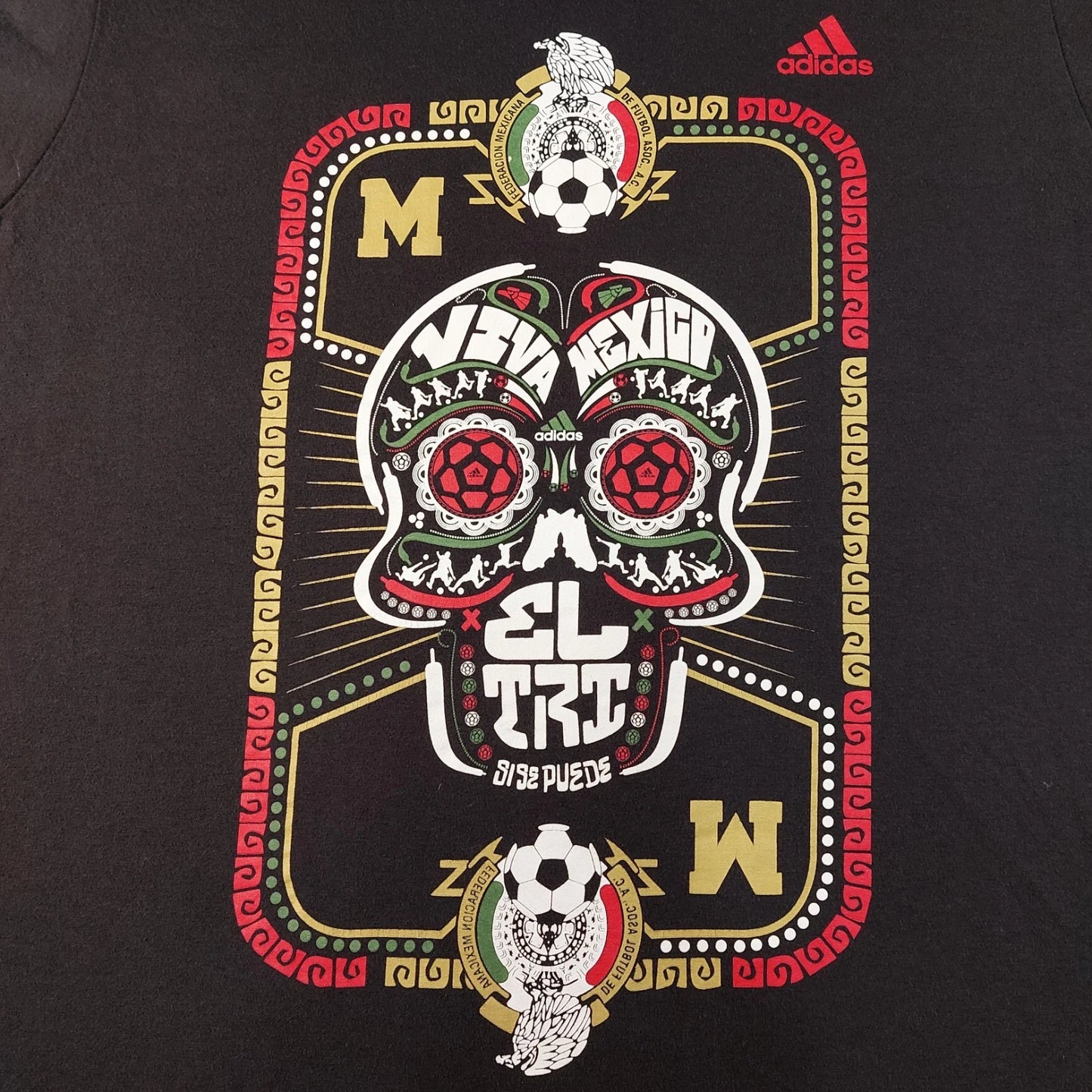 RARE MISPRINT Adidas Mexico Soccer T-Shirt Men's XL Sugar Skull Day of The Dead