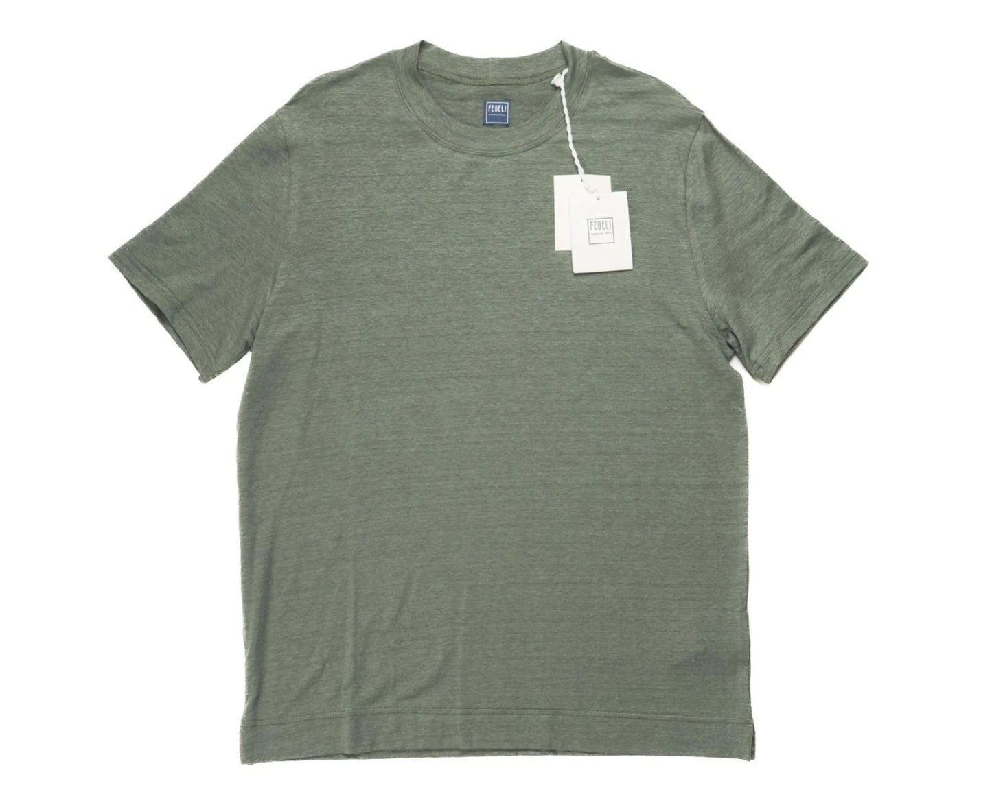 Fedeli $348 NWT Olive Green Extreme Linen Flex Short Sleeve T-Shirt (50 IT) M