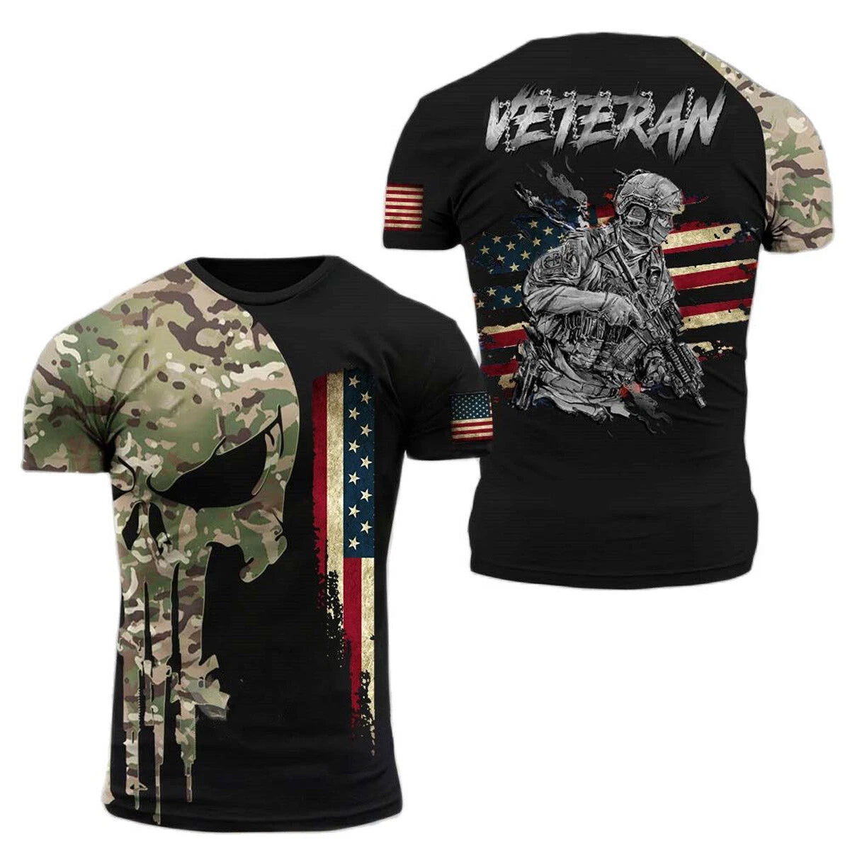 Army Veteran Hunting Sniper Forces Tee Military Camo T-Shirt Gun Fighter US Flag