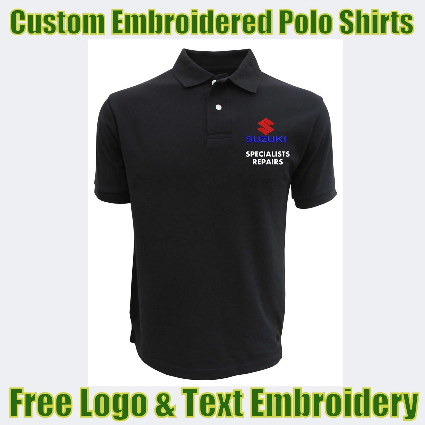 Custom Embroidered Polo Shirt Logo Suzuki Garage & Technicians Names Gift