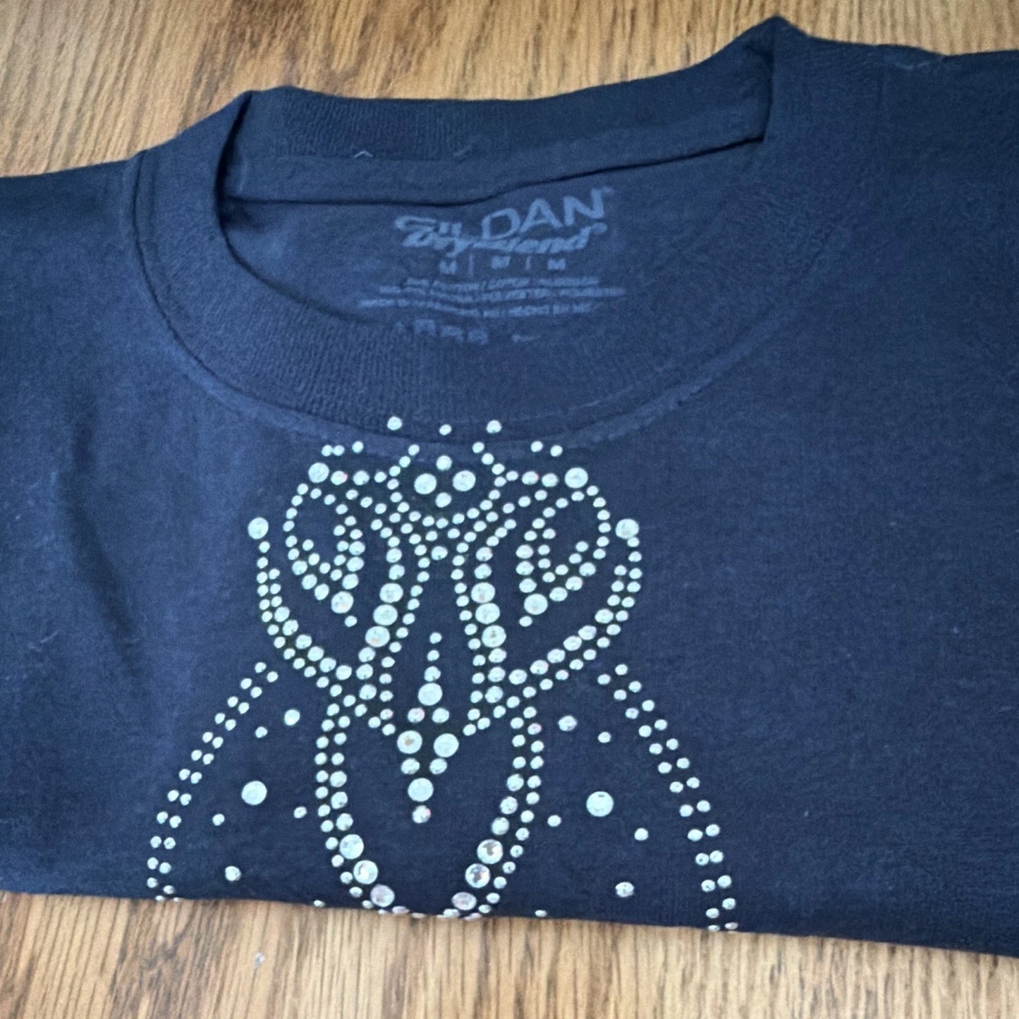 Women's Gildan navy t-shirt with clear rhinestones/studs design.