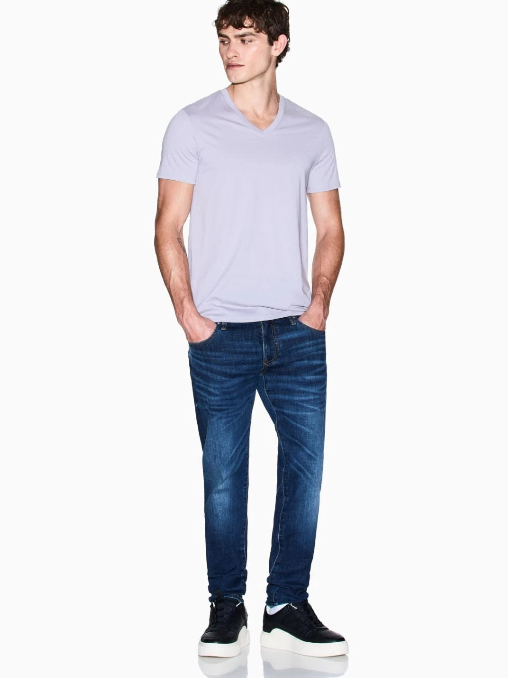 Armani Exchange Men's Short Sleeve Pima Cotton V-Neck T-Shirt, Lilac Gray, Large
